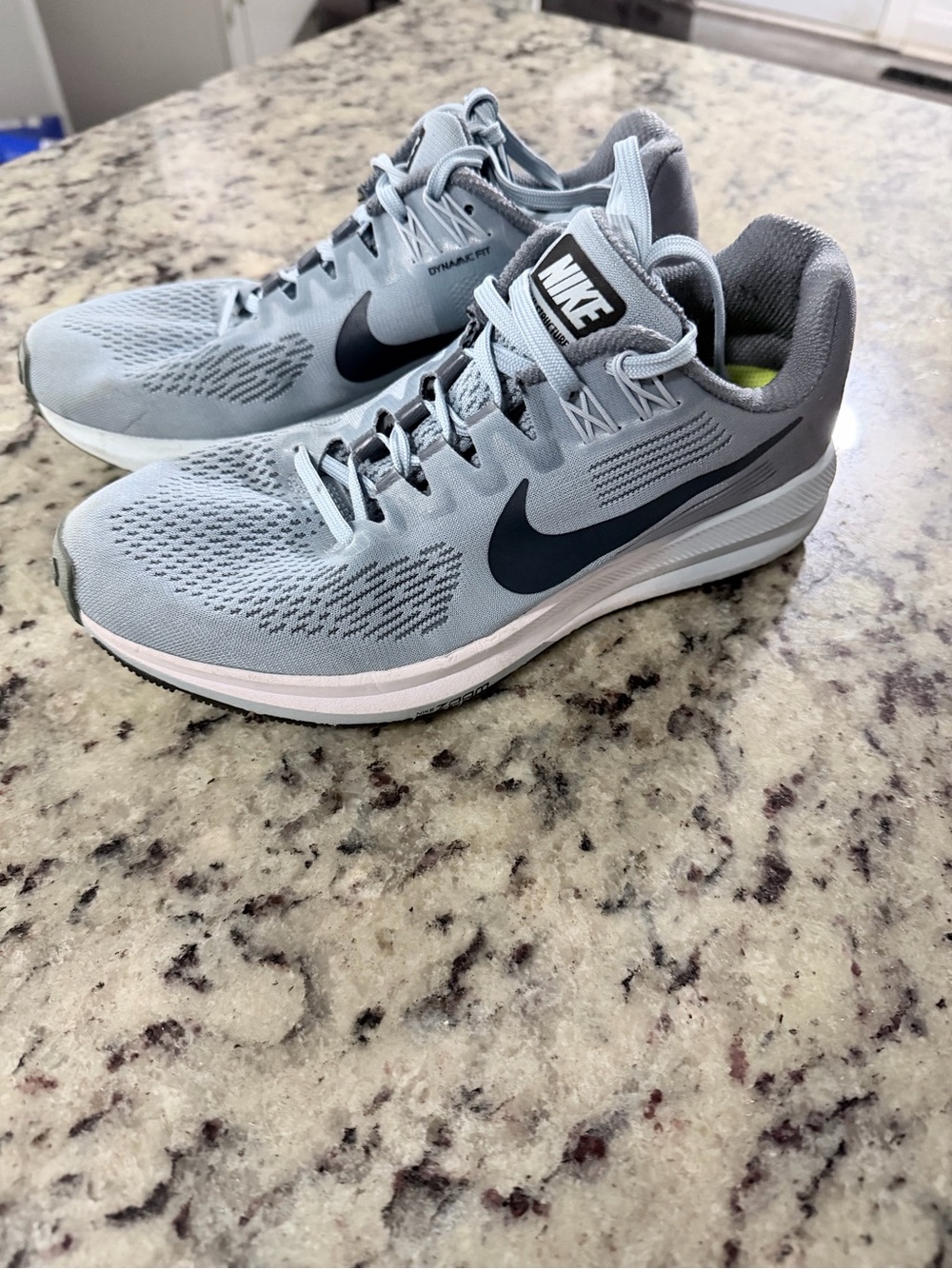 Nike Light Gray/Blue Running Sneakers with Black Swoosh